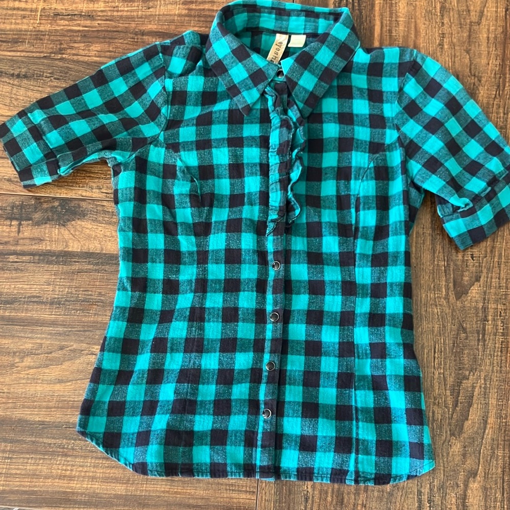 Checkered Button-Down Top